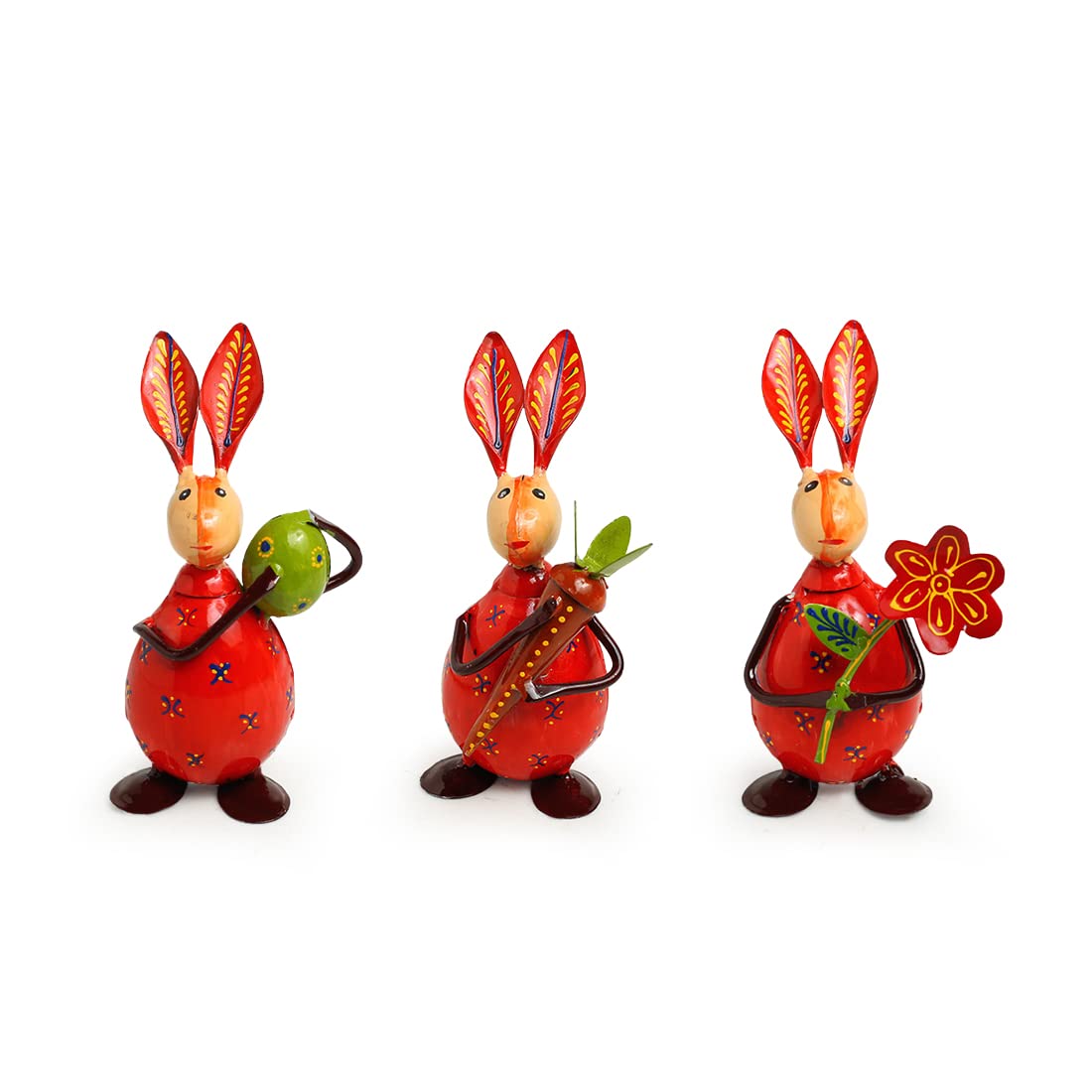 Bustling Bunnies Hand-Painted Garden Metal Decoration (Set of 3) Dimensions: 6 inches (each)
