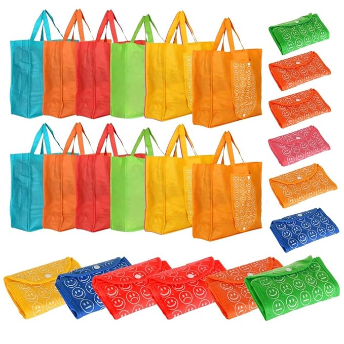 Reusable Foldable Shopping Bag with Smiley Print