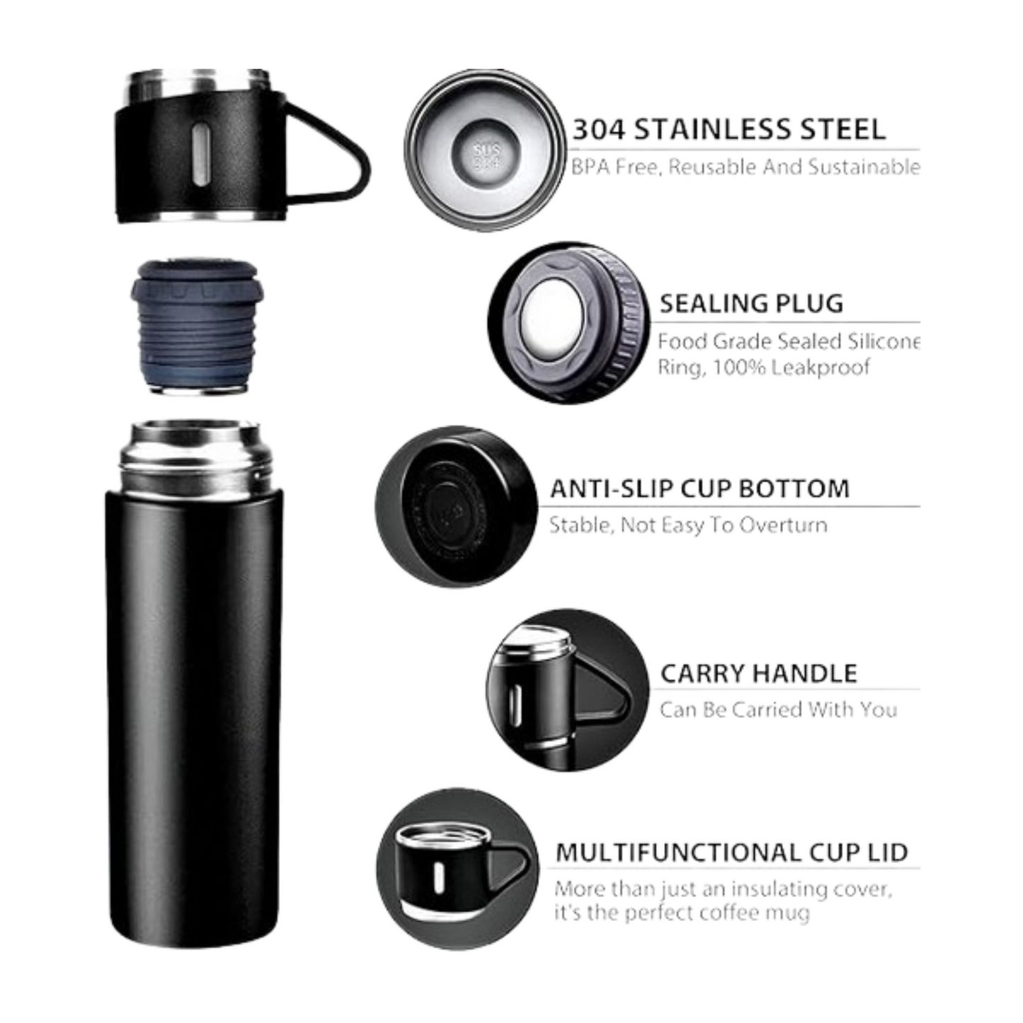 Vaccum Flask Set - Black Agiftshop