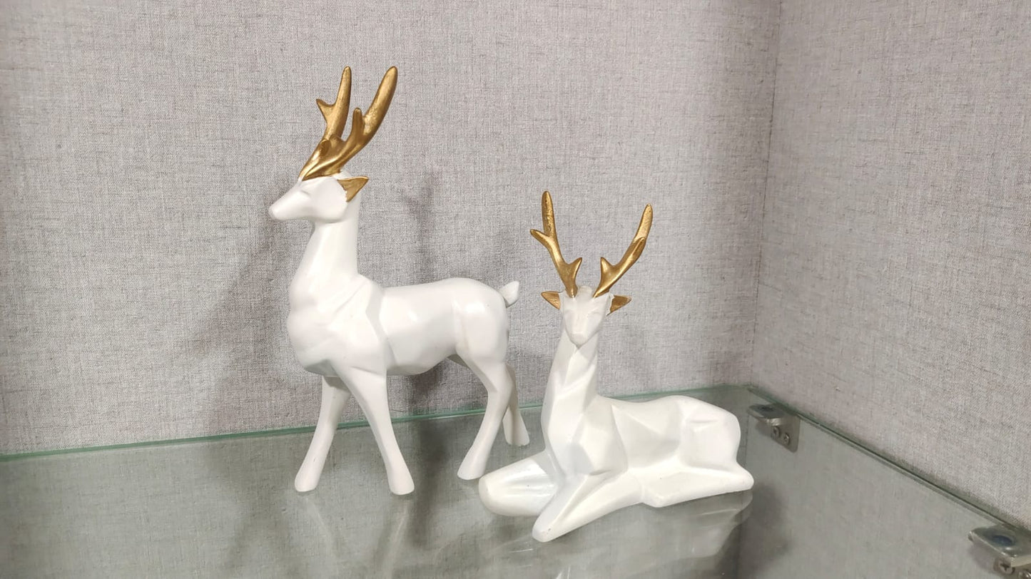 White Deer Set of 2 white Resin Showpiece