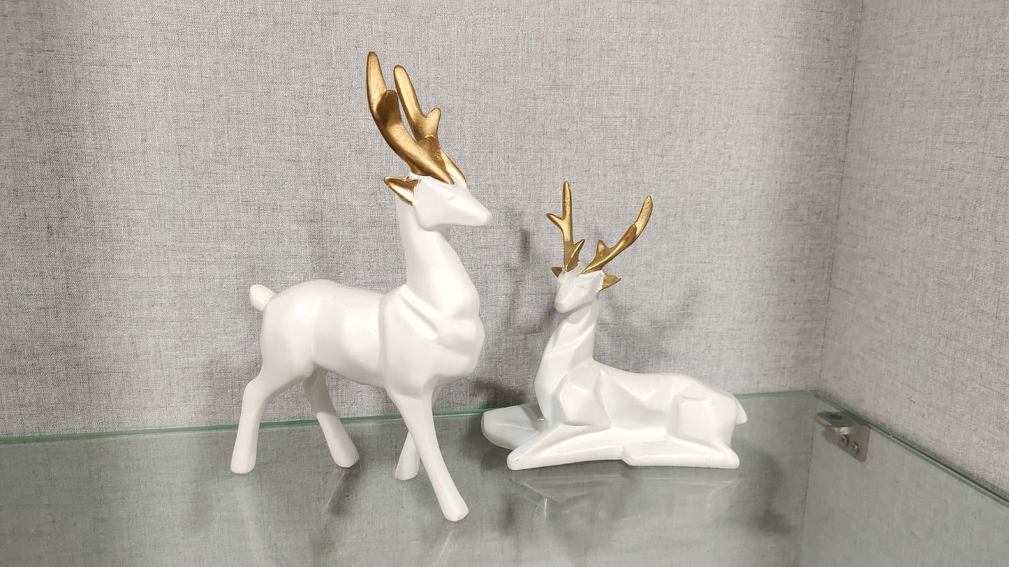 White Deer Set of 2 white Resin Showpiece