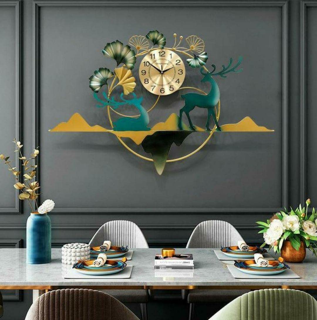 The Kayi Line Deer Themed Metal Wall Clock