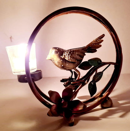 The Round Bird T-Lite Statue Teal Light Holder
