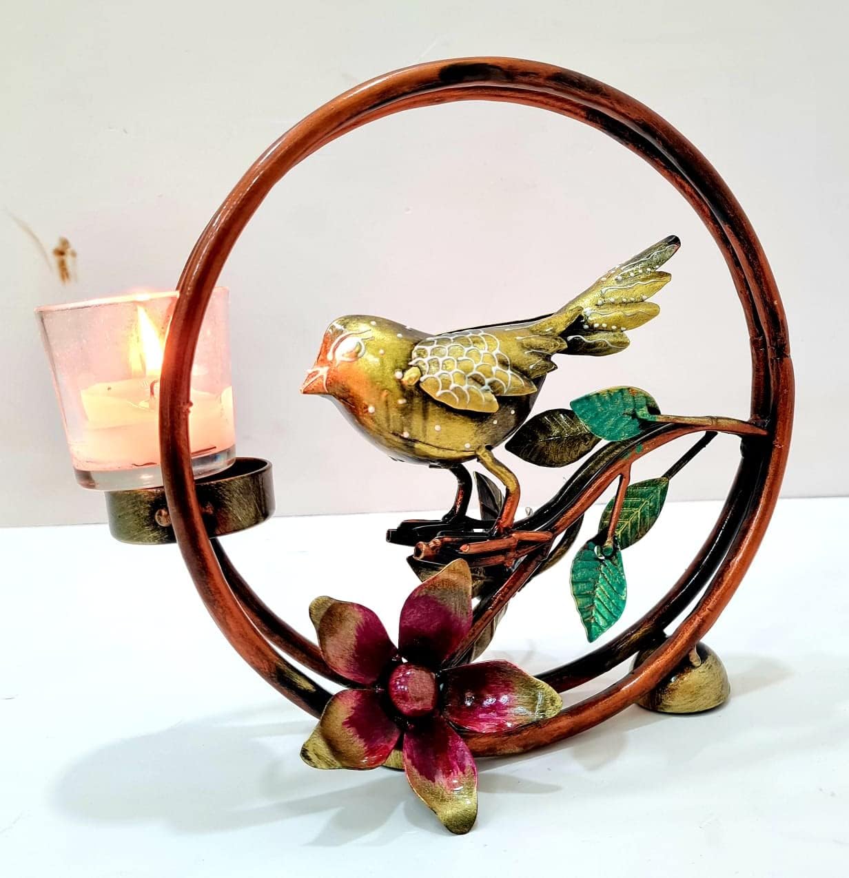 The Round Bird T-Lite Statue Teal Light Holder