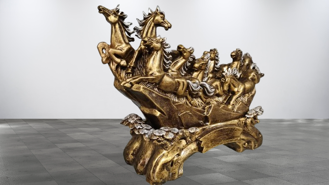 Eight Running Victory Horses Golden Resin Showpiece