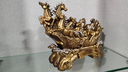 Eight Running Victory Horses Golden Resin Showpiece