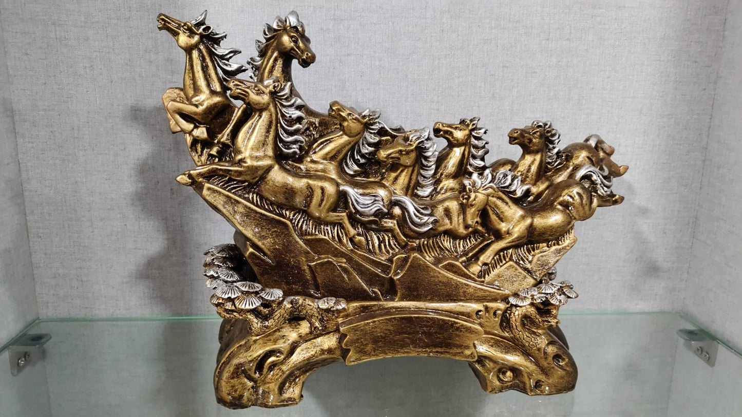 Eight Running Victory Horses Golden Resin Showpiece