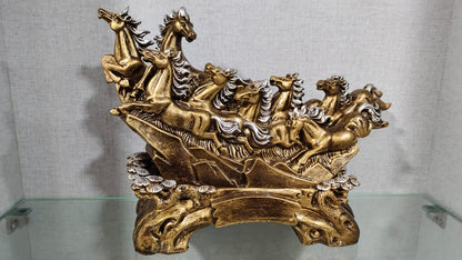 Eight Running Victory Horses Golden Resin Showpiece
