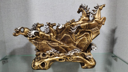 Eight Running Victory Horses Golden Resin Showpiece