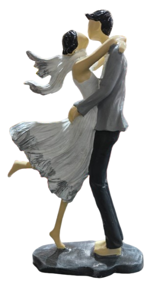 A polyresin statue of a couple in a romantic embrace, predominantly in multicolor with fine detailing.