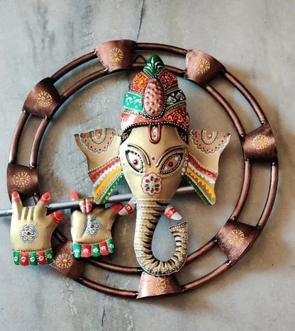 Ganesha Golden Decoration Metal Wall Art, Size: 18 * 18 Inches