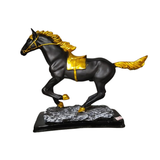 Golden Black Running Horse Resin Figurine Decorative Showpiece