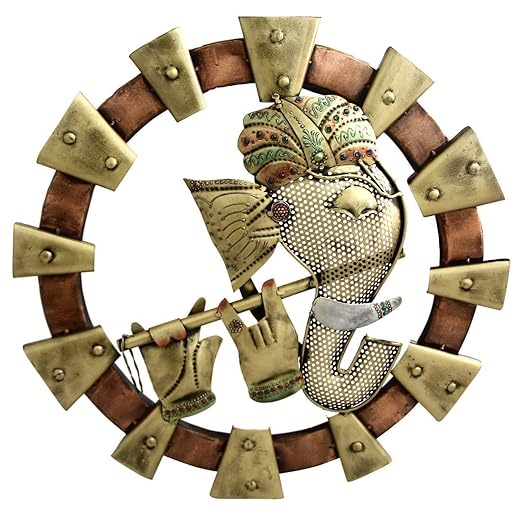 Decorative Handmade Ganesha Playing Flute Wall Decor Showpiece