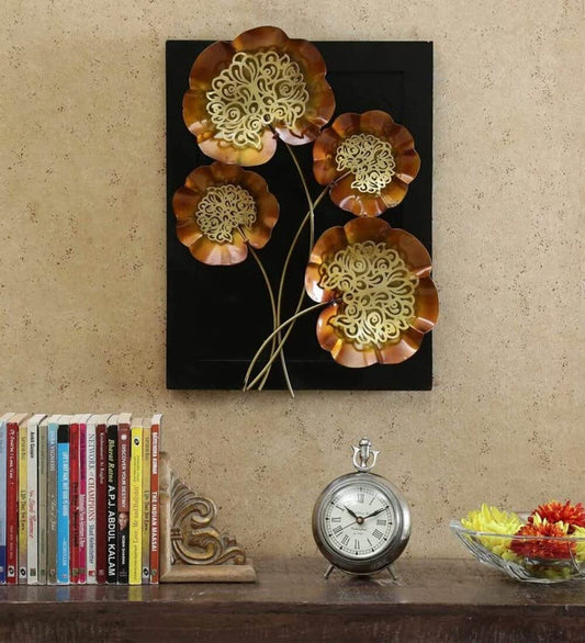 Sunflower Wrought Iron Wooden Fibre Frame with Metal Leaves