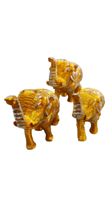 Decorative Golden Aluminium Elephants (Set of 3)