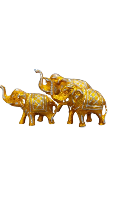 Decorative Golden Aluminium Elephants (Set of 3)
