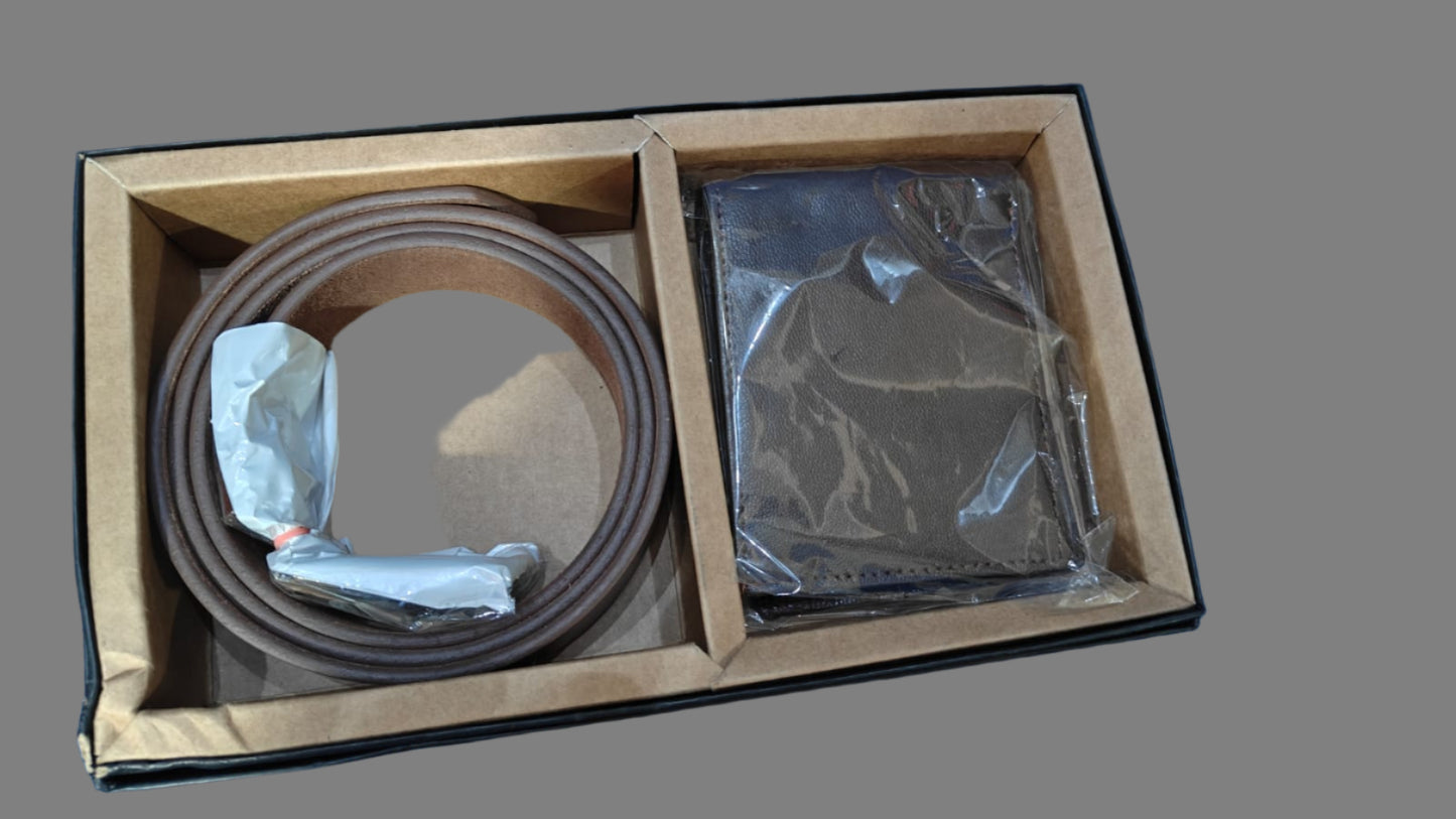 Leather Wallet and Belt Combo for Men