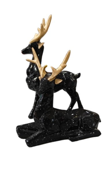 Black Resin Deer Pair – Sitting & Standing