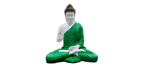 Majestic Green Buddha Statue - Resin, Handcrafted, Blessing Mode