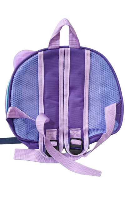 Purple backpack with mesh design on a white background