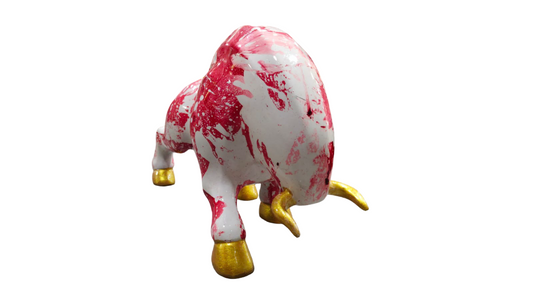 Aqua Marble Finish Resin Bull White & Red