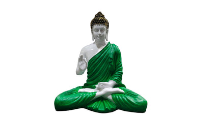 Majestic Green Buddha Statue - Resin, Handcrafted, Blessing Mode