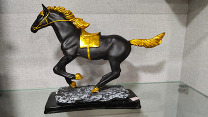 Golden Black Running Horse Resin Figurine Decorative Showpiece