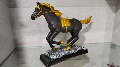 Golden Black Running Horse Resin Figurine Decorative Showpiece