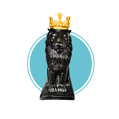 Regal Lion with Crown Showpiece – 29 cm Polyresin Black Decorative Statue