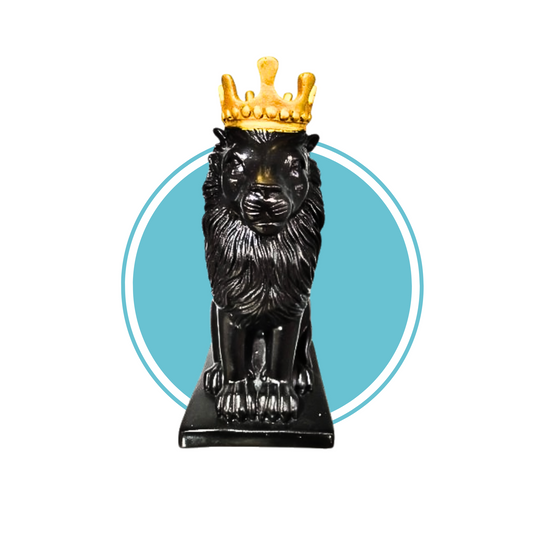 Regal Lion with Crown Showpiece – 29 cm Polyresin Black Decorative Statue