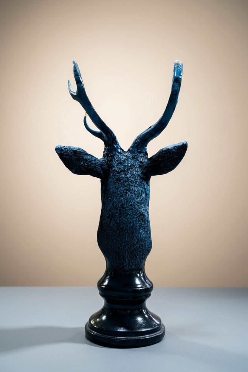 Decorative black deer head sculpture on a white background