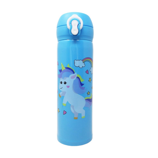 Unicorn Print Steel Water Bottle - Blue