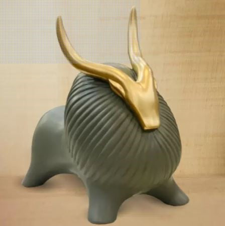 Himalayan Golden Horn Yak Grey Decorative Showpiece Resin