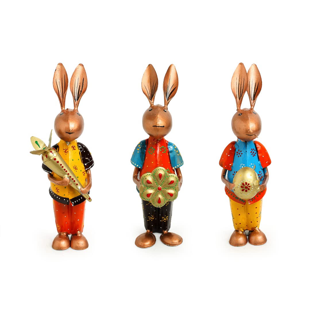 Rabbit Rumbles Hand-Painted Garden Decoration Metal Set of 3, Dimensions - 8 inches each