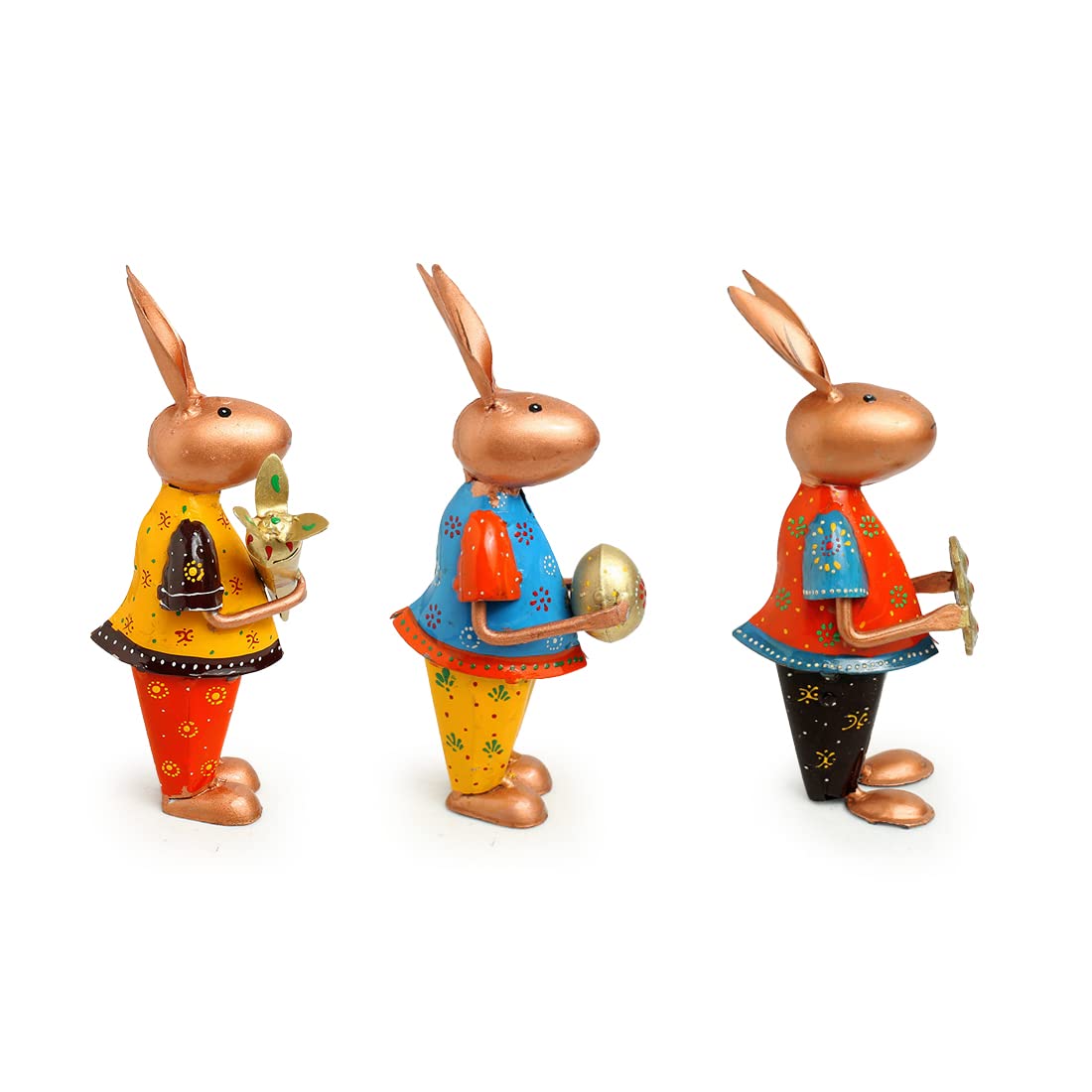 Rabbit Rumbles Hand-Painted Garden Decoration Metal Set of 3, Dimensions - 8 inches each