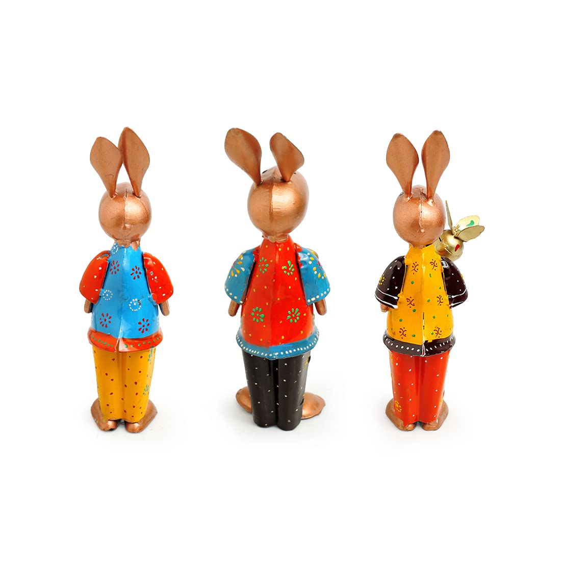 Rabbit Rumbles Hand-Painted Garden Decoration Metal Set of 3, Dimensions - 8 inches each
