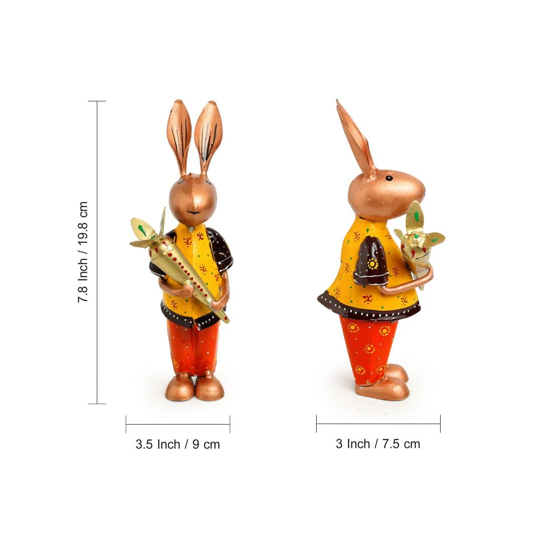 Rabbit Rumbles Hand-Painted Garden Decoration Metal Set of 3, Dimensions - 8 inches each