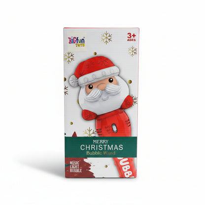 Box of a Christmas-themed bubble wand with Santa Claus design on a white background