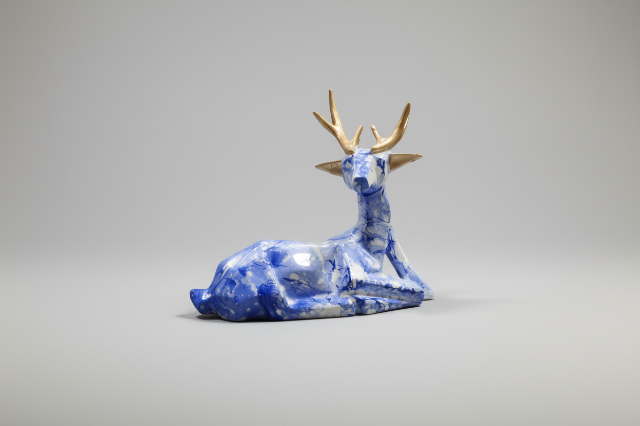 Blue deer figurine on a white background