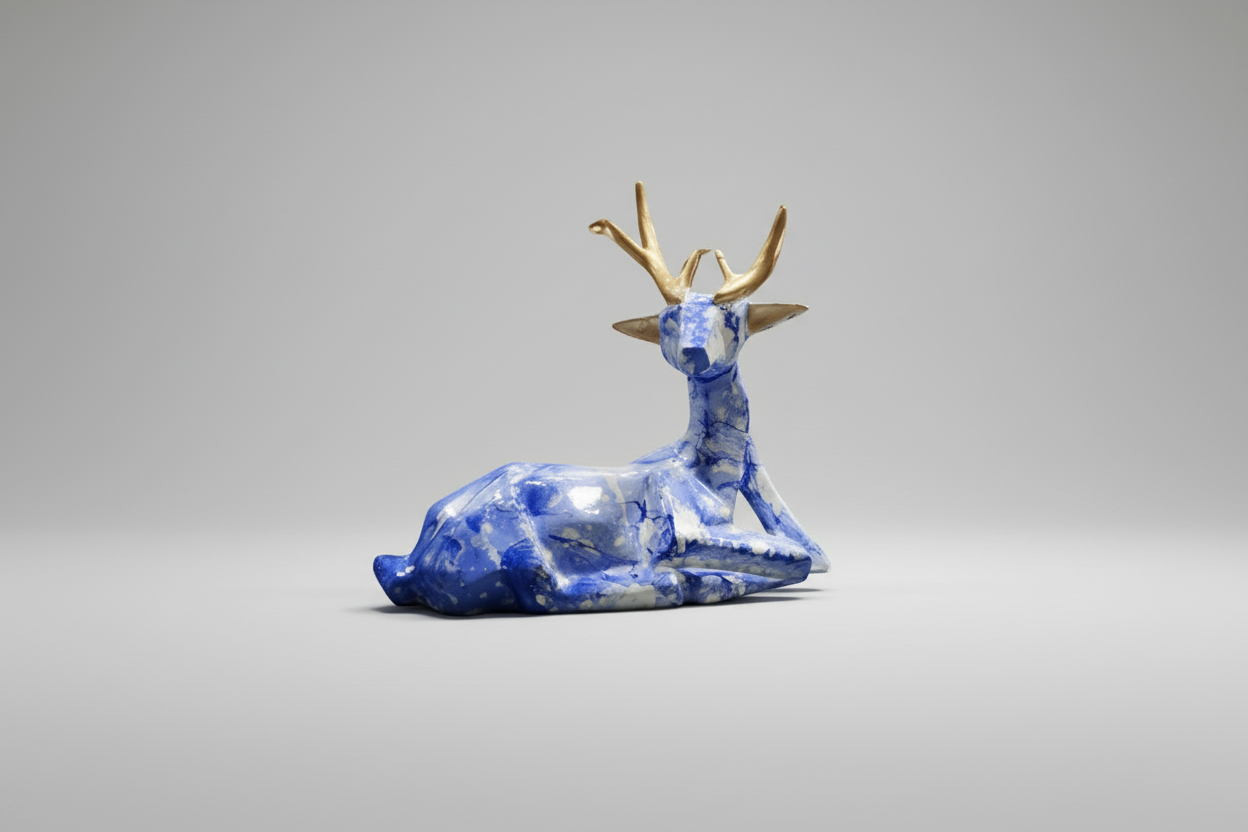 Blue deer figurine on a white background