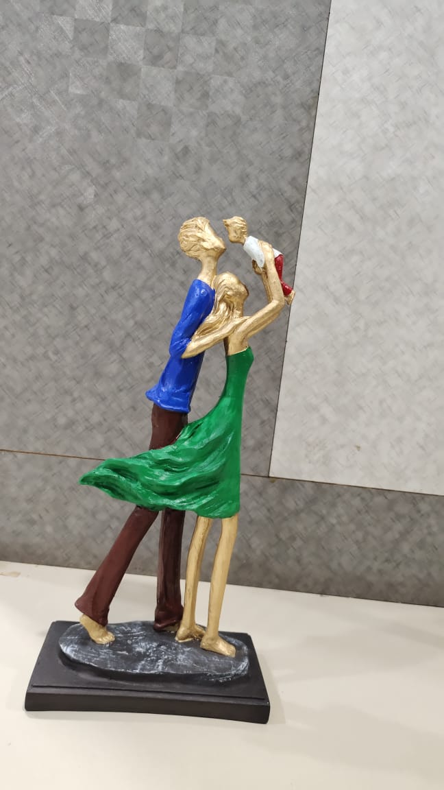 Decorative Family With One Kid Resin Figurine Multi Color