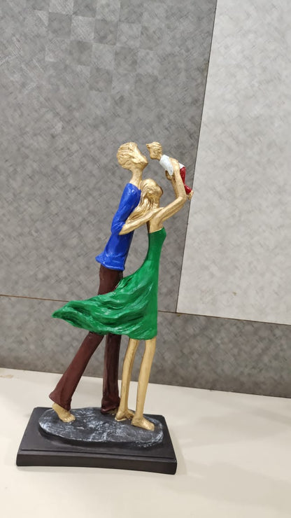 Decorative Family With One Kid Resin Figurine Multi Color