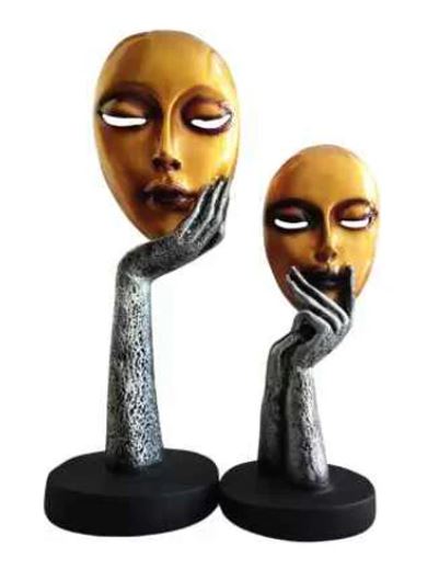 Elegant Gold Lady Face Sculpture Set of 2 – Antique Gift Item Polyresin