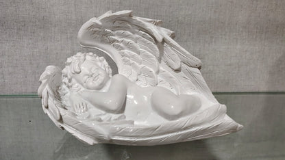 Baby Angel in Wings Statue – 10 cm Polyresin White Figurine for Home Decor