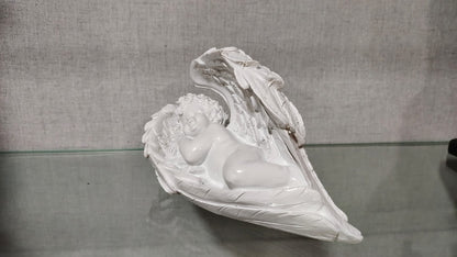Baby Angel in Wings Statue – 10 cm Polyresin White Figurine for Home Decor