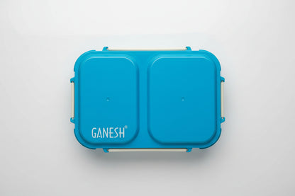 A blue leakproof steel lunch box with two compartments, the brand name 'Camek' is visible on the top edge.