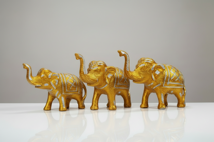 Metal elephant set of 3 home décor showpiece with antique finis