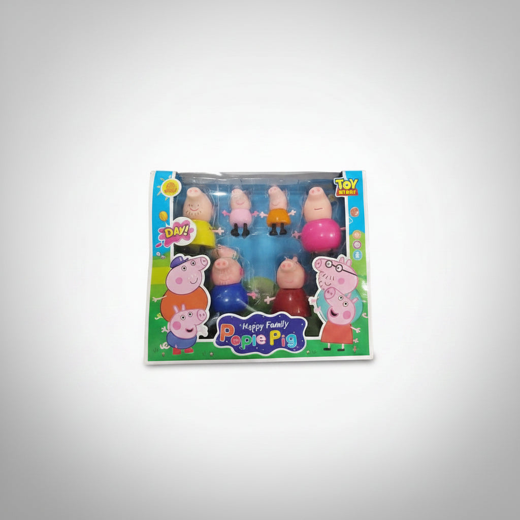 Packaged set of Peppa Pig toy figures featuring the character Peppa Pig and her family members. The toys are in plastic packaging with a 'Happy Family' theme.