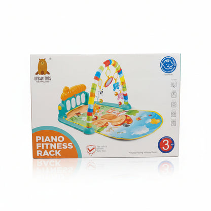 Packaging box for Piano Fitness Rack featuring a colorful baby gym and piano mat with animals.