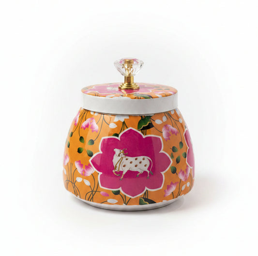 pichwai metal jar orange